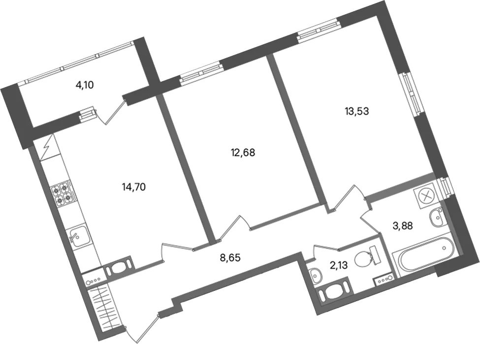 Планировка: Евротрёшка 55,6 м² в ЖК «ПАТИО. Уютный квартал»