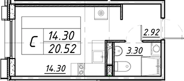 Планировка: Студия 20,5 м² в ЖК «АВЕНЮ-АПАРТ ПУЛКОВО»