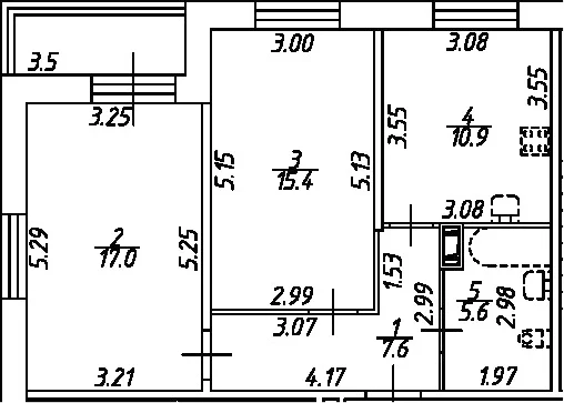 Планировка: 2-комнатная квартира 56,5 м² в ЖК «Рождественский квартал»
