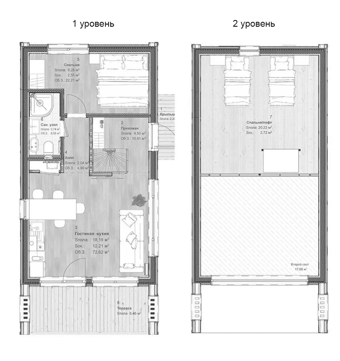 Планировка: Коттедж 68,5 м² в ЖК «Коттеджный поселок Грин Лаундж. EN DEVELOPMENT»