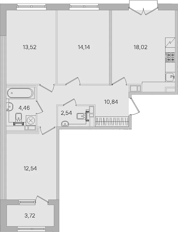 Планировка: 3-комнатная квартира 76,1 м² в ЖК «Дубровский»