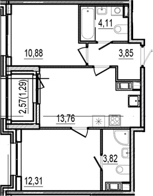 Планировка: 2-комнатная квартира 48,7 м² в ЖК «Оптимист»
