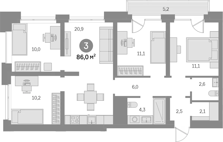 Планировка: 4-комнатная квартира 80,8 м² в ЖК «Квартал Издание»