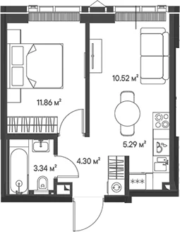 Планировка: Евродвушка 35,3 м² в ЖК «Джойс»