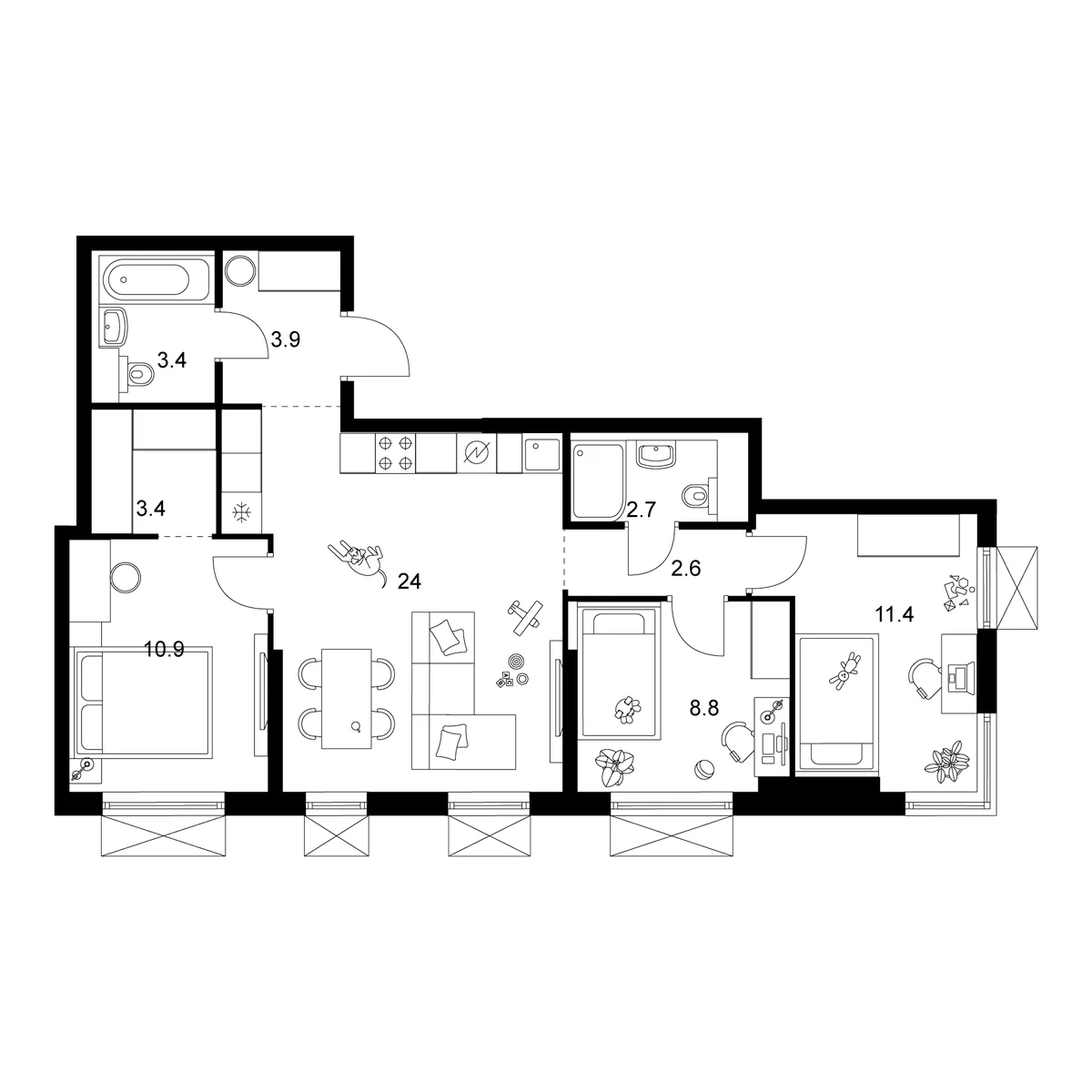 Планировка: 3-комнатная квартира 71,1 м² в ЖК «2-й Иртышский»