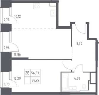 Планировка: Евродвушка 54,3 м² в ЖК «Скай Спутник»