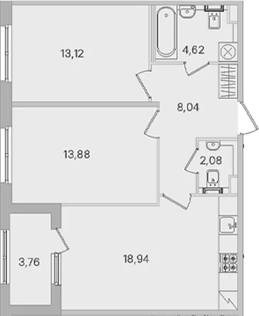 Планировка: Евротрёшка 60,7 м² в ЖК «Дубровский»
