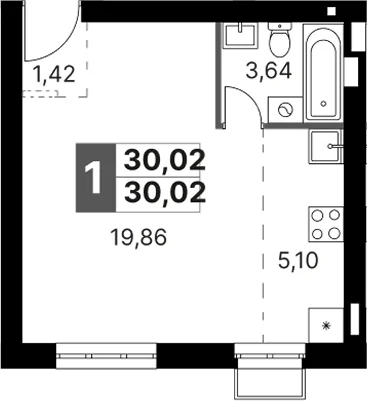 Планировка: Студия 30 м² в ЖК «Жаворонки Клаб»