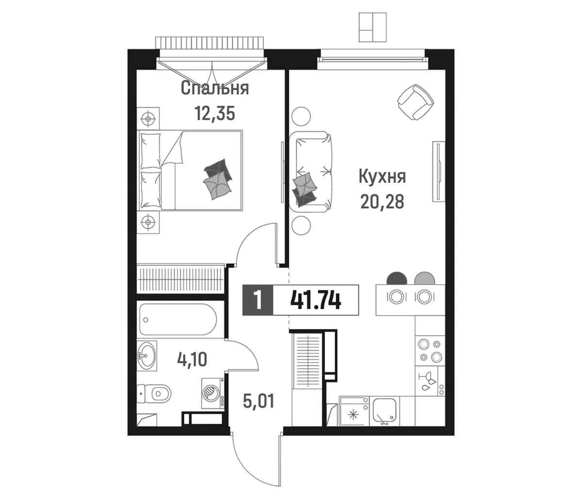 Планировка: Евродвушка 41,7 м² в ЖК «Максималист»