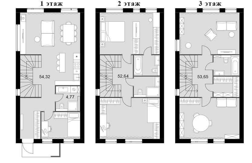 Планировка: Таунхаус 165,4 м² в ЖК «Мартемьяново Клаб»