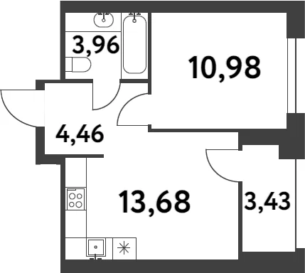 Планировка: 1-комнатная квартира 33,1 м² в ЖК «Смарт Гарден»