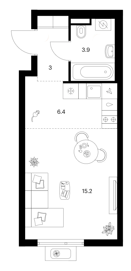 Планировка: Студия 28,6 м² в ЖК «Белая Дача парк»