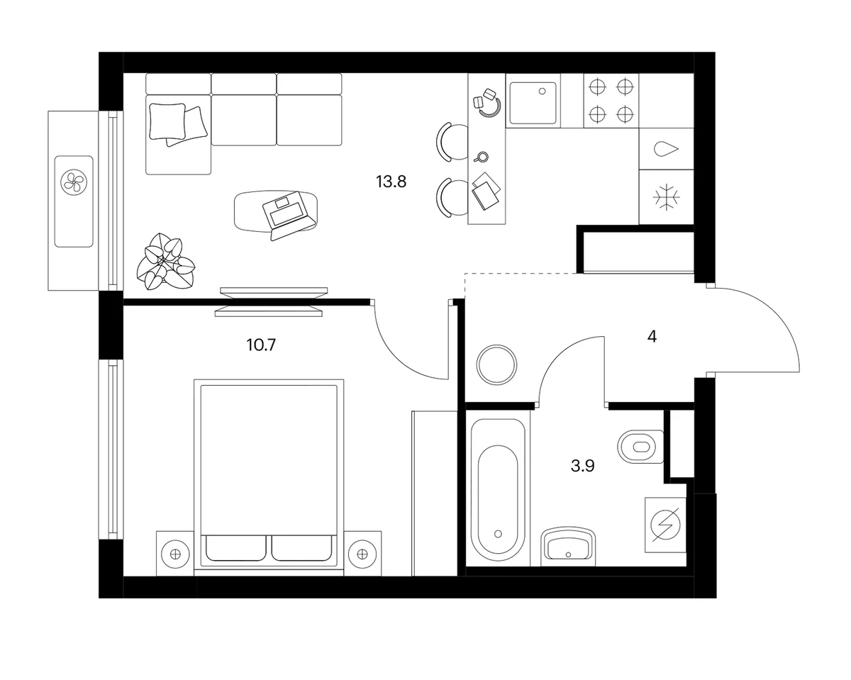 Планировка: 1-комнатная квартира 32,4 м² в ЖК «Белая Дача парк»