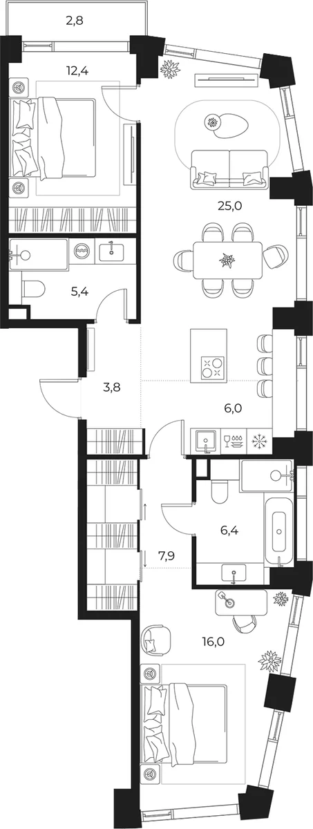 Планировка: Евротрёшка 80,3 м² в ЖК «МАСТЕРС»