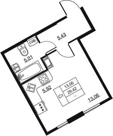 Планировка: Студия 29,4 м² в ЖК «Высота. Всеволожск»