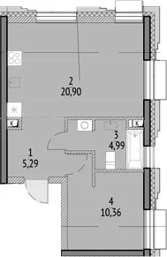 Планировка: Евродвушка 41,5 м² в ЖК «N'ICE LOFT»