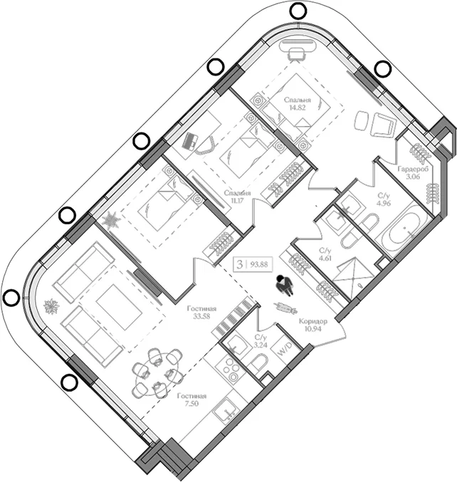 Планировка: Квартира евро-4 93,9 м² в ЖК «Преображенская площадь»