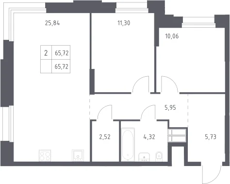 Планировка: Евротрёшка 65,7 м² в ЖК «Тропарево Парк»