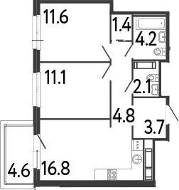 Планировка: Евротрёшка 55,7 м² в ЖК «Передвижники»