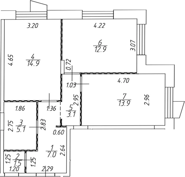 Планировка: Евротрёшка 58,4 м² в ЖК «ВЕРЕН НОРТ Cертолово»
