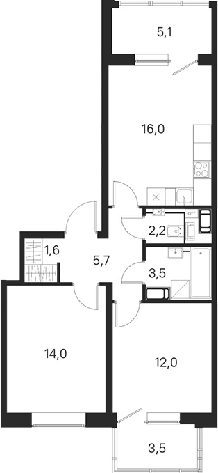 Планировка: 2-комнатная квартира 55 м² в ЖК «М36»