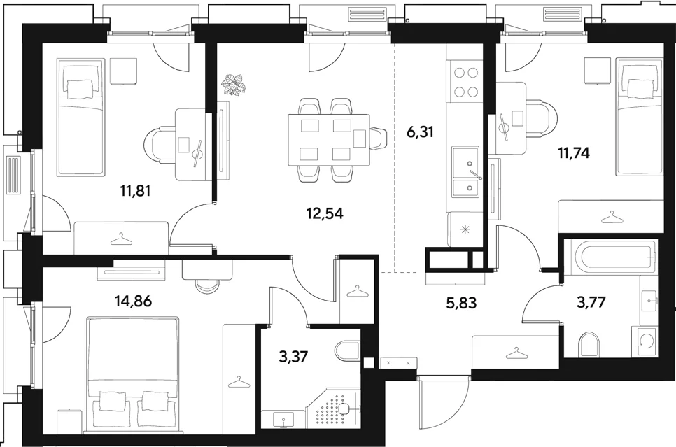 Планировка: Квартира евро-4 70,2 м² в ЖК «ЭВО»