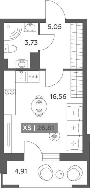 Планировка: Студия 25,3 м² в ЖК «Аквилон РекаПарк»