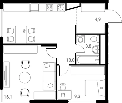 Планировка: 2-комнатная квартира 52,1 м² в ЖК «Лесная Коллекция»