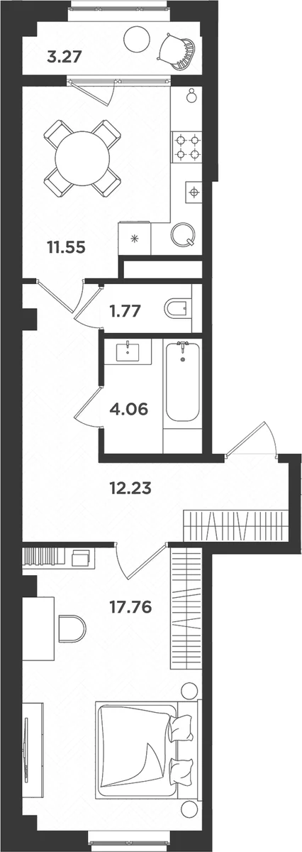 Планировка: 1-комнатная квартира 47,4 м² в ЖК «Новокасимово»