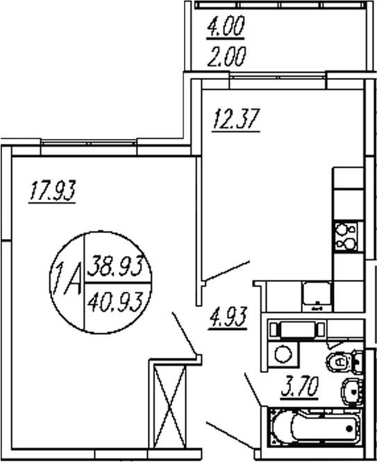 Планировка: 1-комнатная квартира 38,9 м² в ЖК «Шолохово»