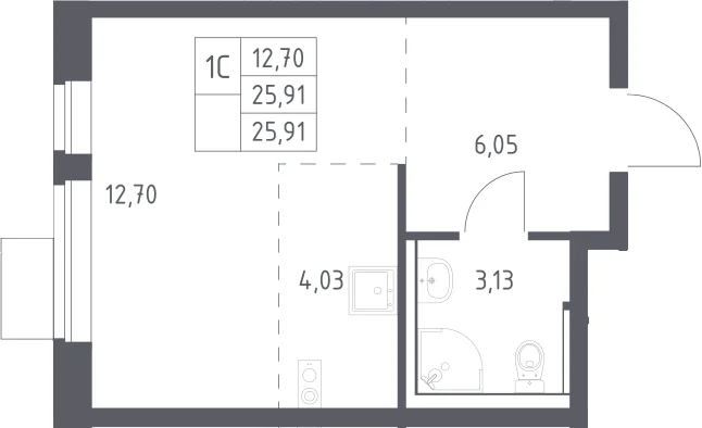 Планировка: Студия 25,9 м² в ЖК «Пригород Лесное»