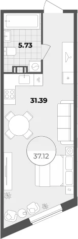 Планировка: Студия 37,1 м² в ЖК «Апарт-отель Лиговский 127»