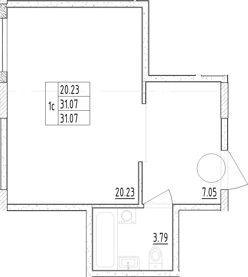 Планировка: Студия 32,2 м² в ЖК «Зум Черная Речка»