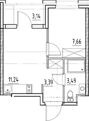 Планировка: 1-комнатная квартира 25,8 м² в ЖК «Нигилист»