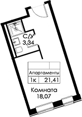 Планировка: Студия 21,4 м² в ЖК «Вольта»