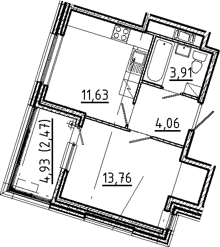 Планировка: 1-комнатная квартира 33,4 м² в ЖК «Новгородская 8»