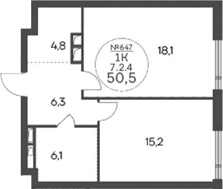 Планировка: 1-комнатная квартира 50,5 м² в ЖК «Клубный квартал КРЫЛАТСКАЯ 33»