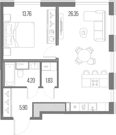 Планировка: Евродвушка 52 м² в ЖК «Легенда у Моря»
