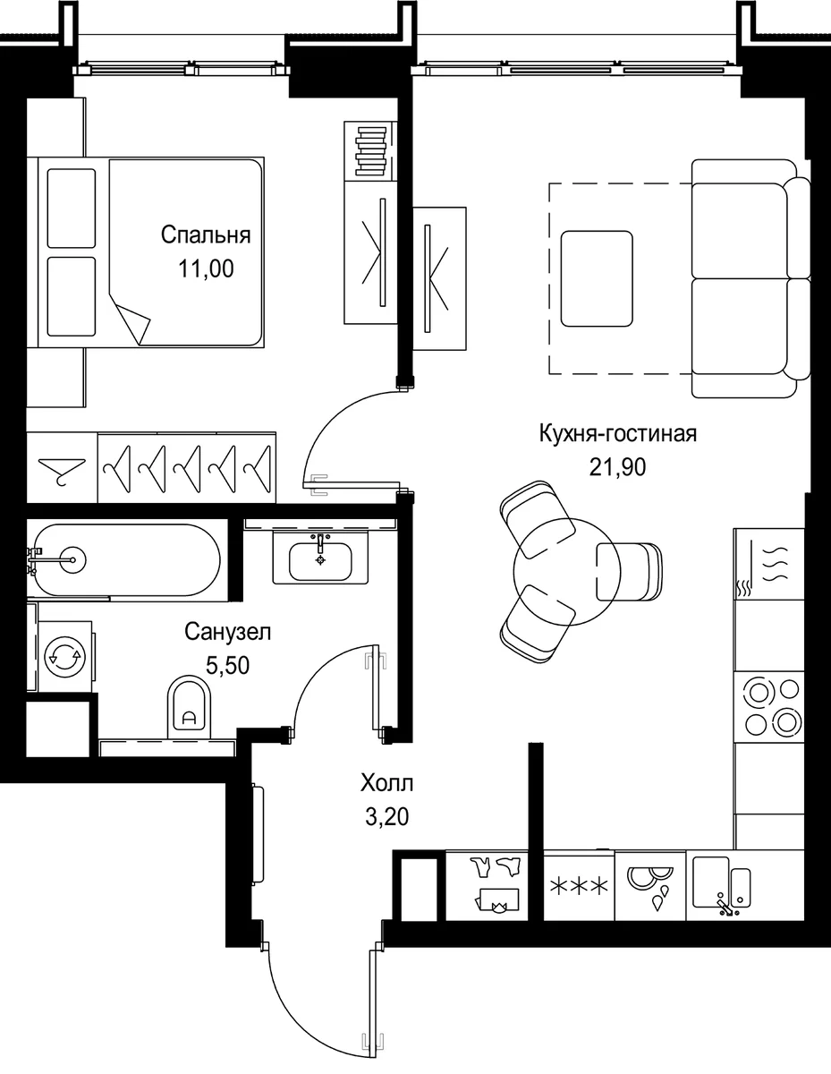 Планировка: Евродвушка 41,6 м² в ЖК «СИТИДЗЕН»
