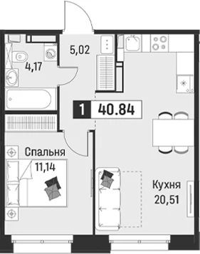 Планировка: Евродвушка 40,8 м² в ЖК «Символист»