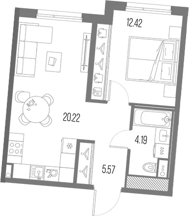 Планировка: Евродвушка 42,4 м² в ЖК «Легенда Васильевского»