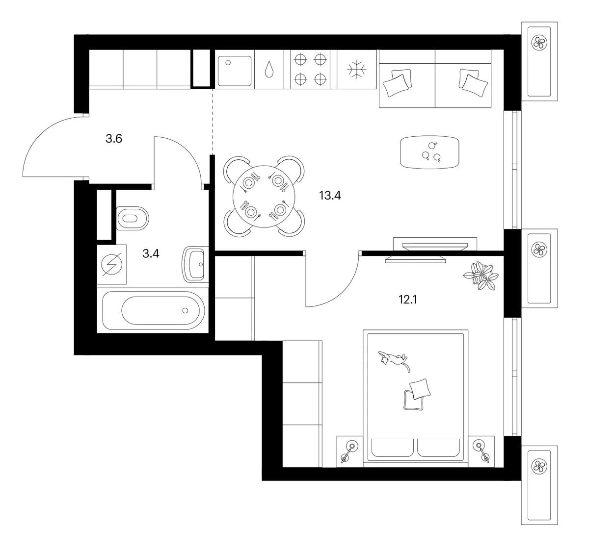 Планировка: 1-комнатная квартира 32,5 м² в ЖК «Ярославский»