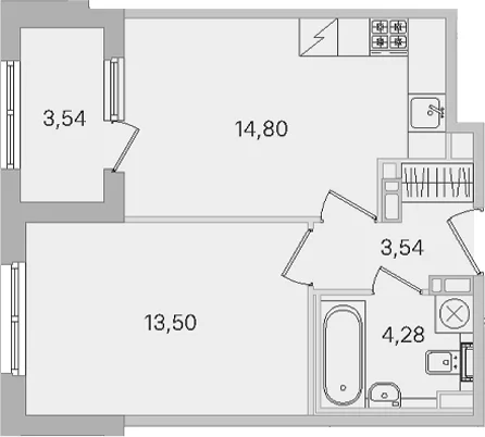 Планировка: Евродвушка 36,1 м² в ЖК «Дубровский»