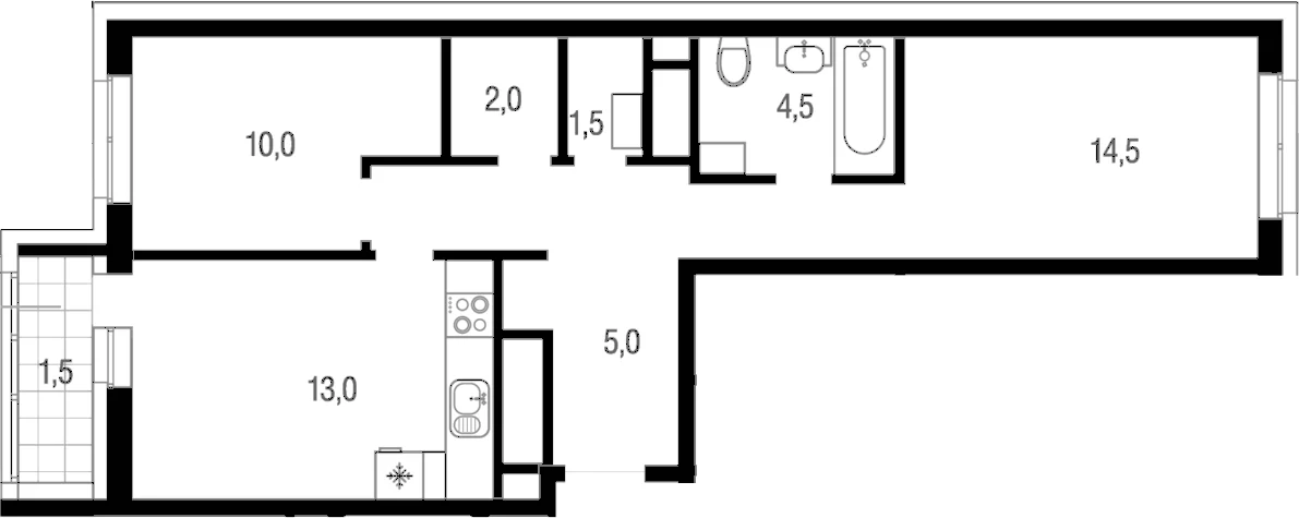 Планировка: 2-комнатная квартира 50,5 м² в ЖК «Котельники парк»