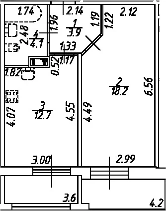 Планировка: 1-комнатная квартира 38,9 м² в ЖК «Рождественский квартал»