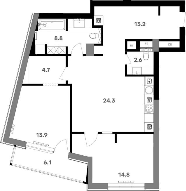 Планировка: Квартира 83,1 м² в ЖК «RIVER HOUSE Щелково»