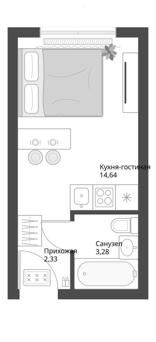 Планировка: Студия 20,3 м² в ЖК «Апарт-комплекс Первый Зеленый»