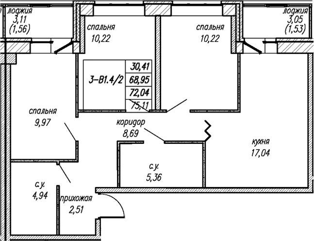 Планировка: Квартира евро-4 69 м² в ЖК «Уютный Новоселье»