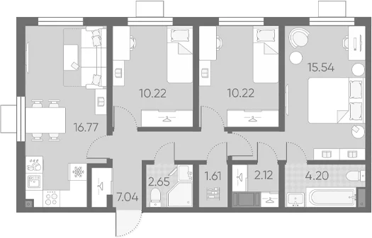 Планировка: Квартира евро-4 70,4 м² в ЖК «Морская миля»