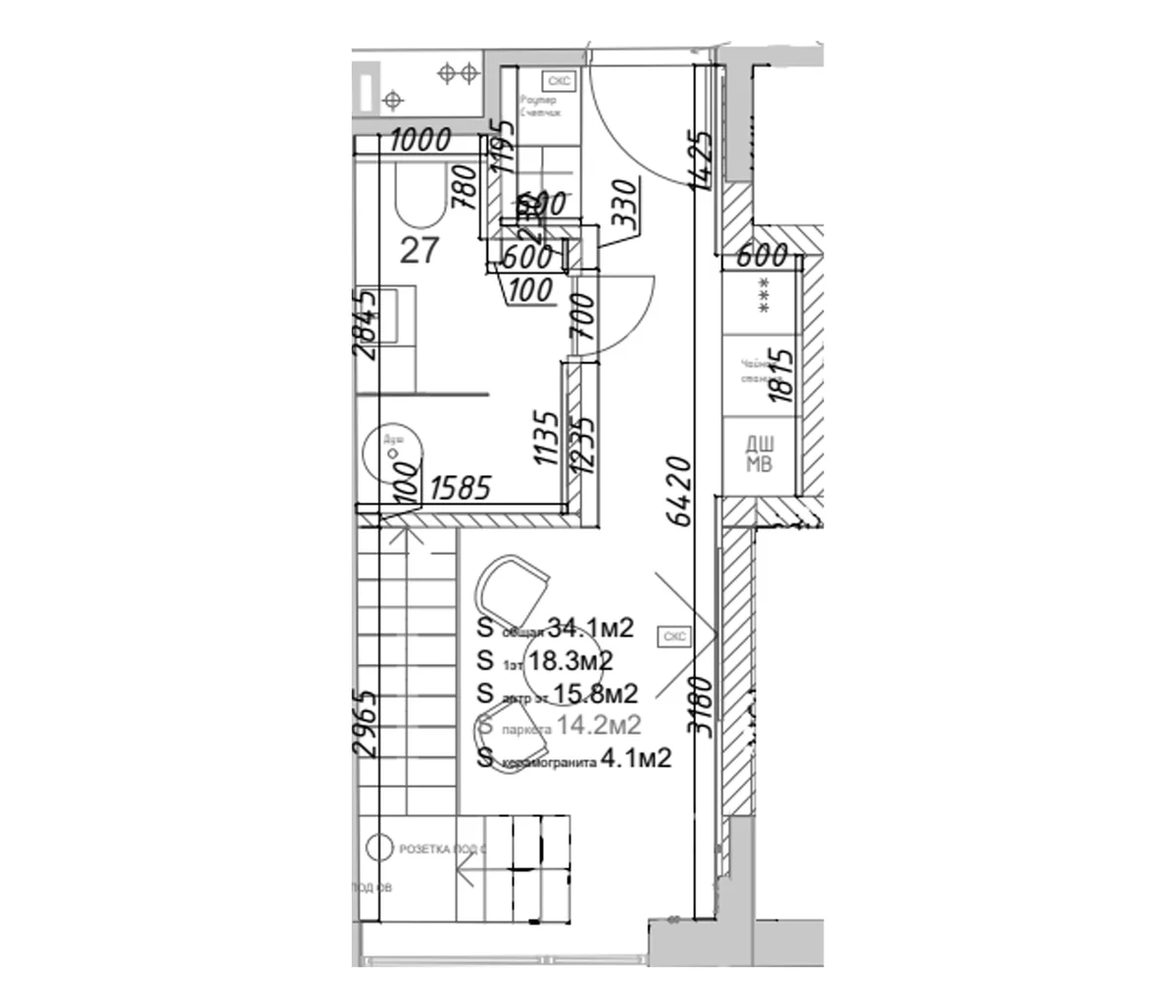 Планировка: Квартира 35 м² в ЖК «Yard Residence»
